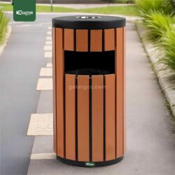 Ashtray Outdoor Bin Metal Round With Plastic Wood Bar | 35 LTR